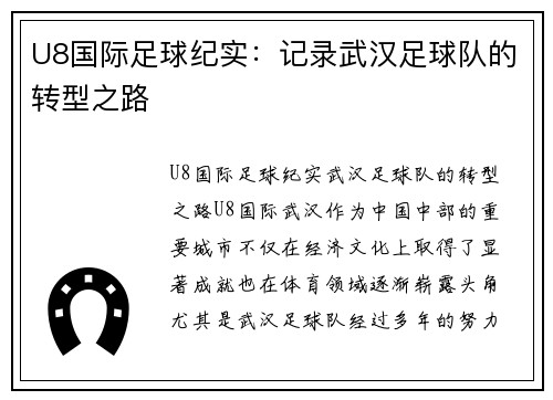 U8国际足球纪实：记录武汉足球队的转型之路