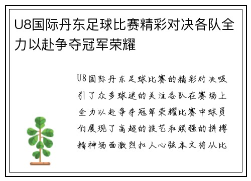 U8国际丹东足球比赛精彩对决各队全力以赴争夺冠军荣耀
