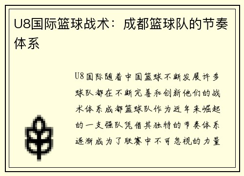 U8国际篮球战术：成都篮球队的节奏体系